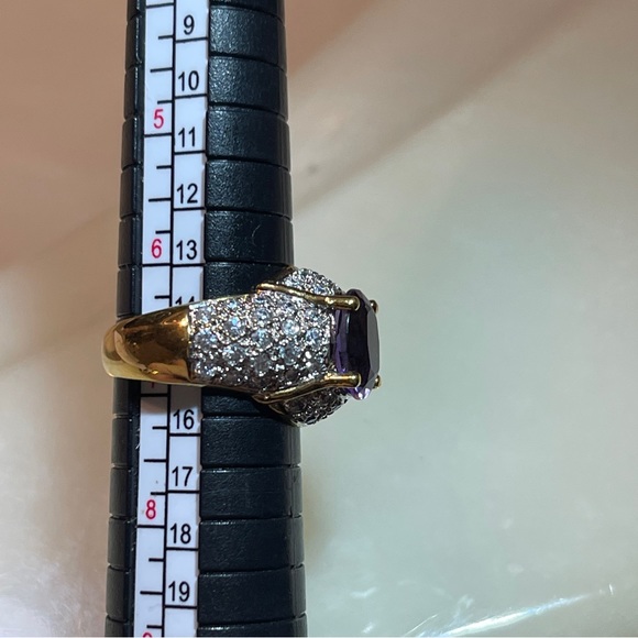 🍾Gorgeous 925 Silver Amethyst & Zircon Dome Dinner Ring! - Picture 9 of 14